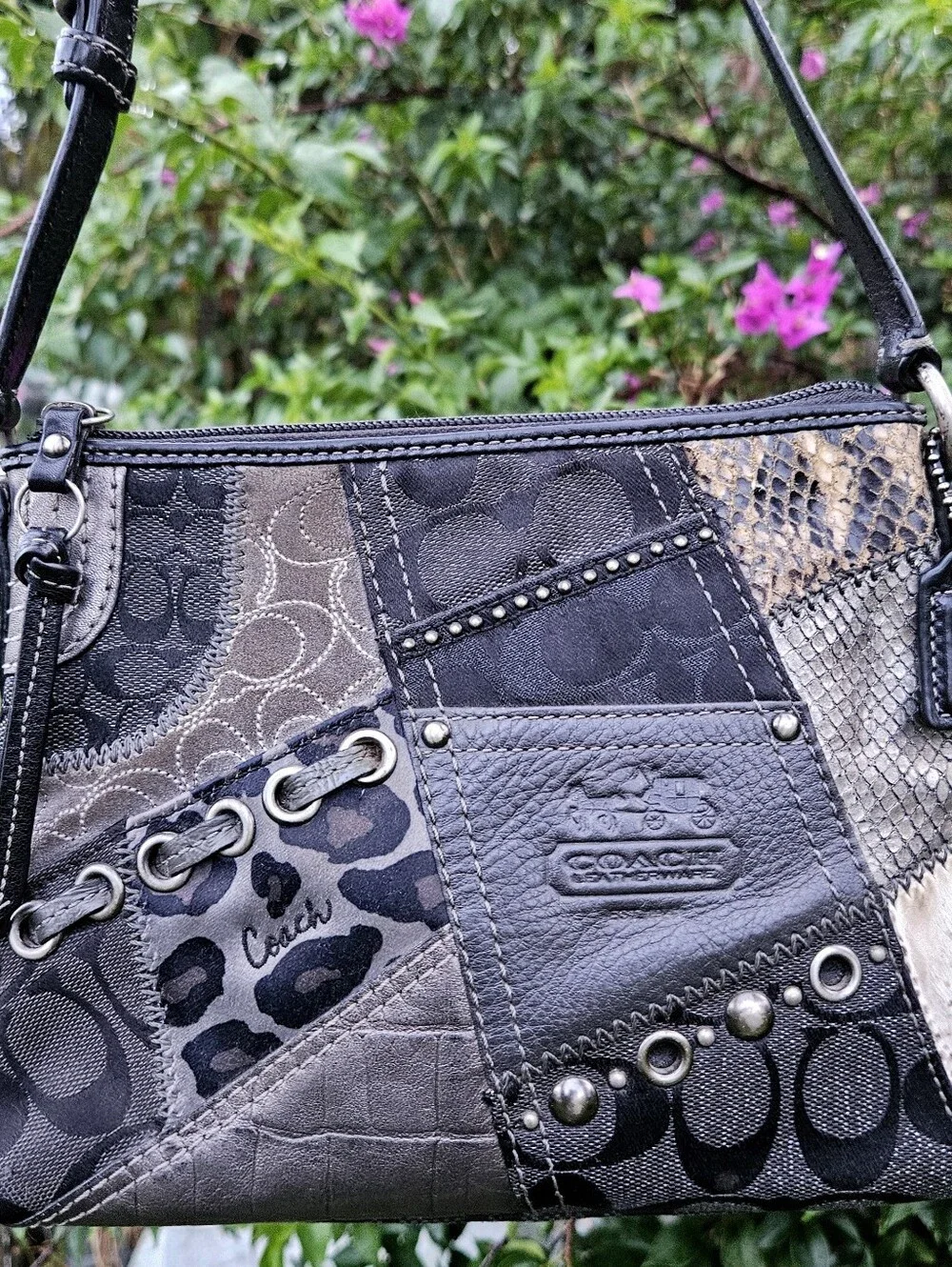 Coach 42005 Y2K Patchwork Shoulder Bag Haircalf Snake Leopard Hangtag Rare